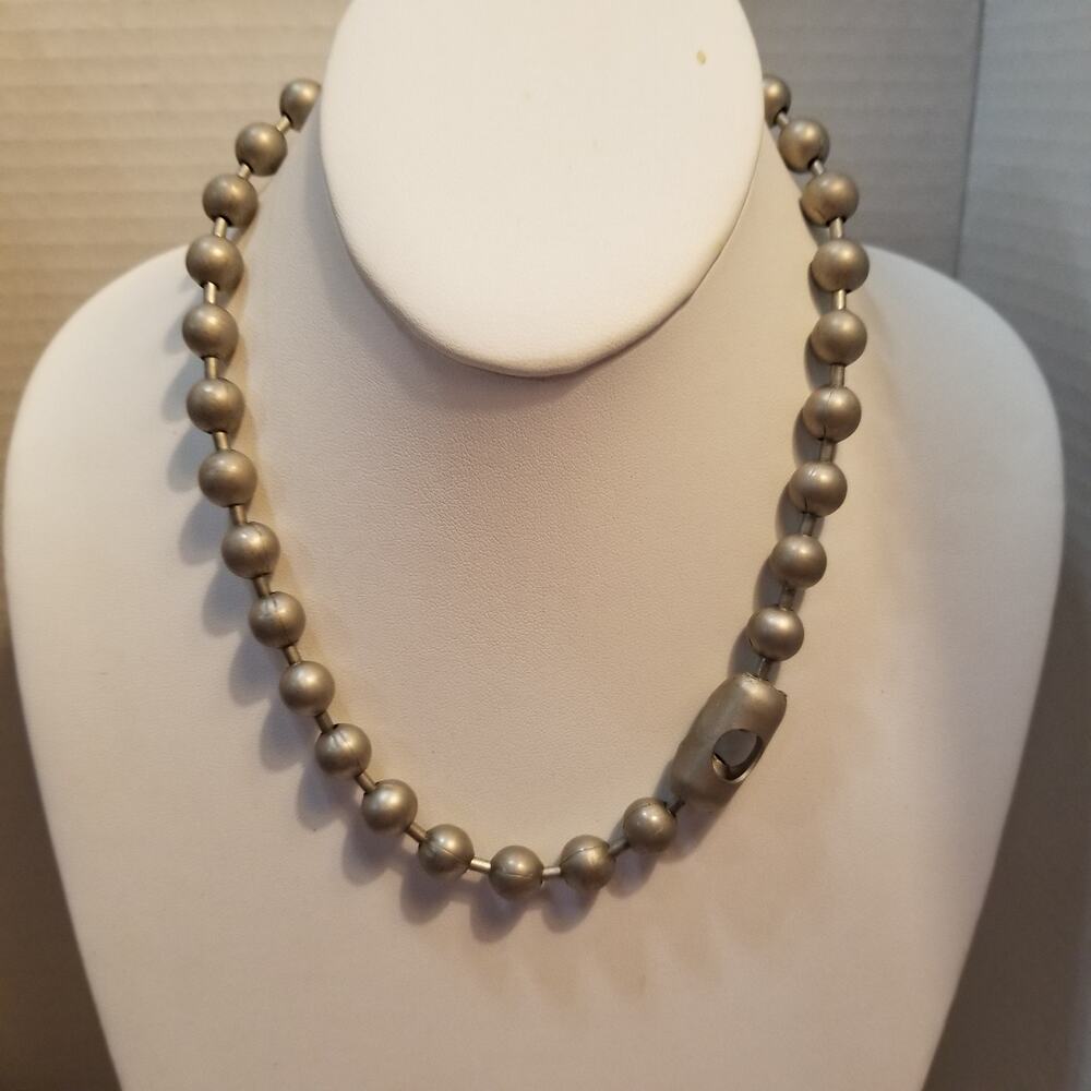 Large ball chain matte silver tone necklace industrial style clasp 16 inches